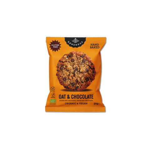Tasty organic cookies with oats and chocolate chunks. A healthy indulgence.