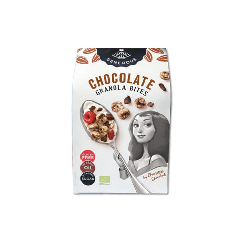 Crunchy organic granola bites with rich chocolate flavor.