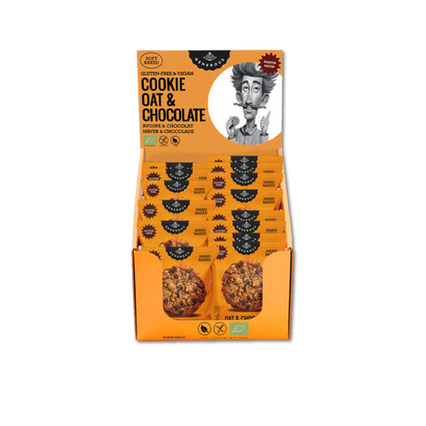 Tasty organic cookies with oats and chocolate chunks. A healthy indulgence.