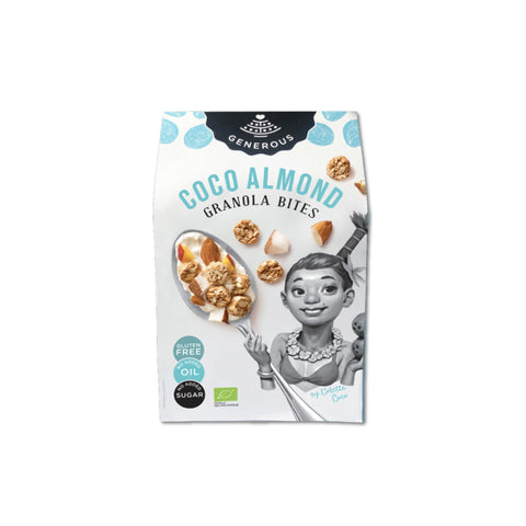 Healthy organic granola snacks blended with coconut and almonds.